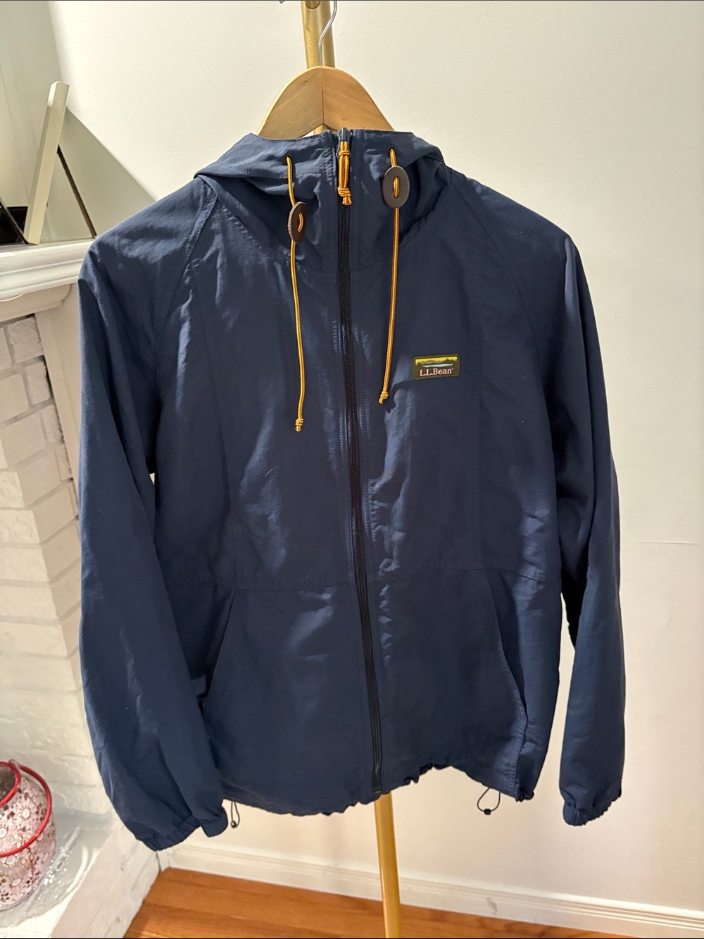 L.L. Bean Navy Lightweight Hooded Jacket with Gold Drawcords